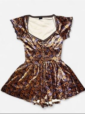 Urban Outfitters Velvet Floral Romper in Brown and Lavender
